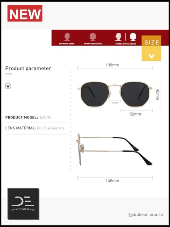 Square Polarized Sunglasses for Women Men Hexagonal Polygon UV400 Metal Frame main image 6